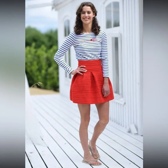 2 Piece H&M Red Skater Skirt & Matching Blazer Suit with Ribbed Pleats Size L/10 - Picture 6 of 16